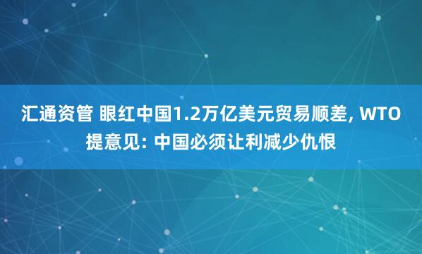 汇通资管 眼红中国1.2万亿美元贸易顺差, WTO提意见: 中国必须让利减少仇恨